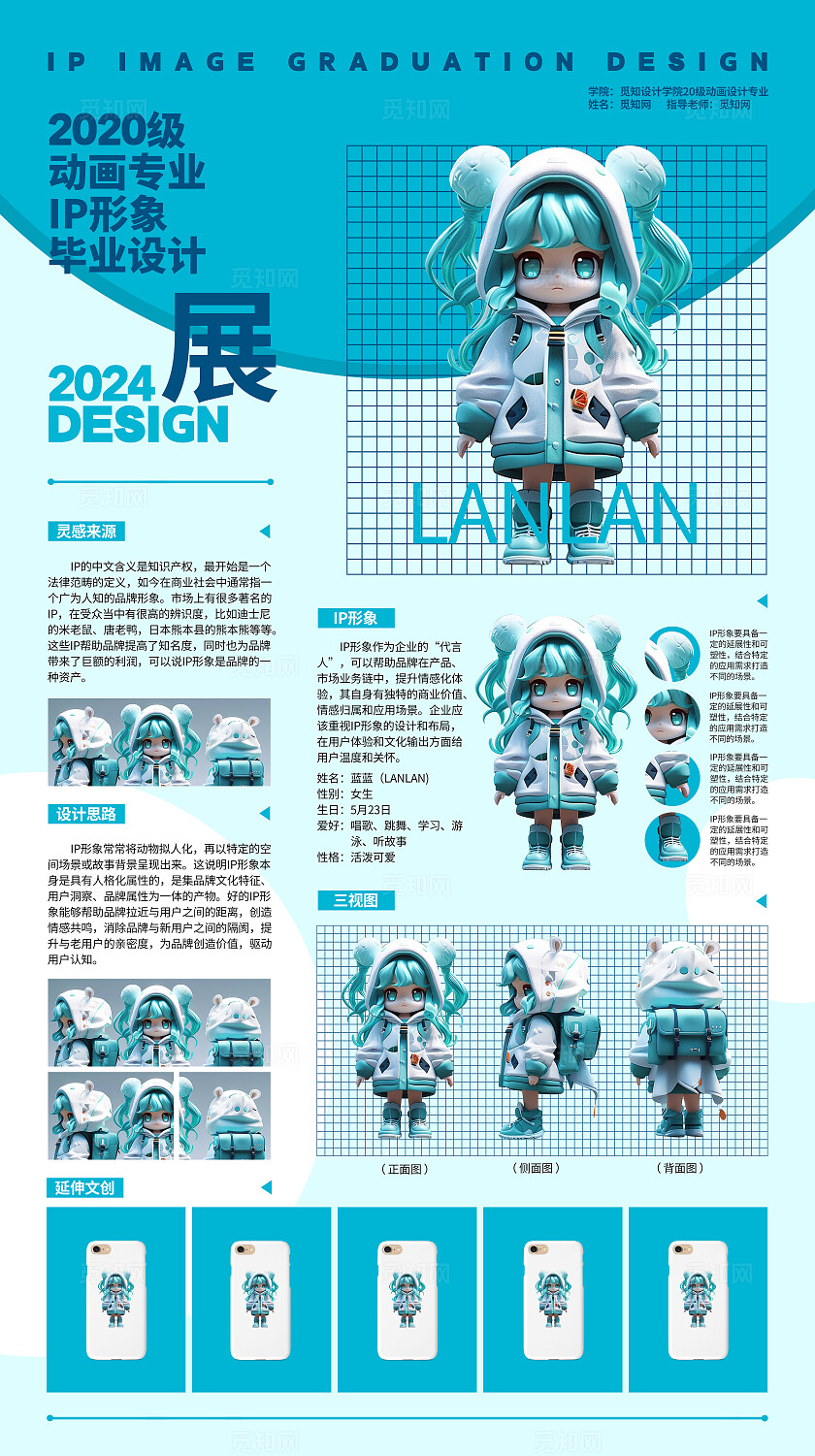 蓝色简约风2024IP文创毕业设计展宣传海报设计毕业设计展板