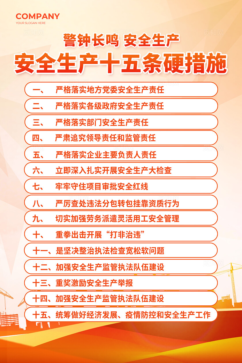 黄色安全生产十五条双面海报