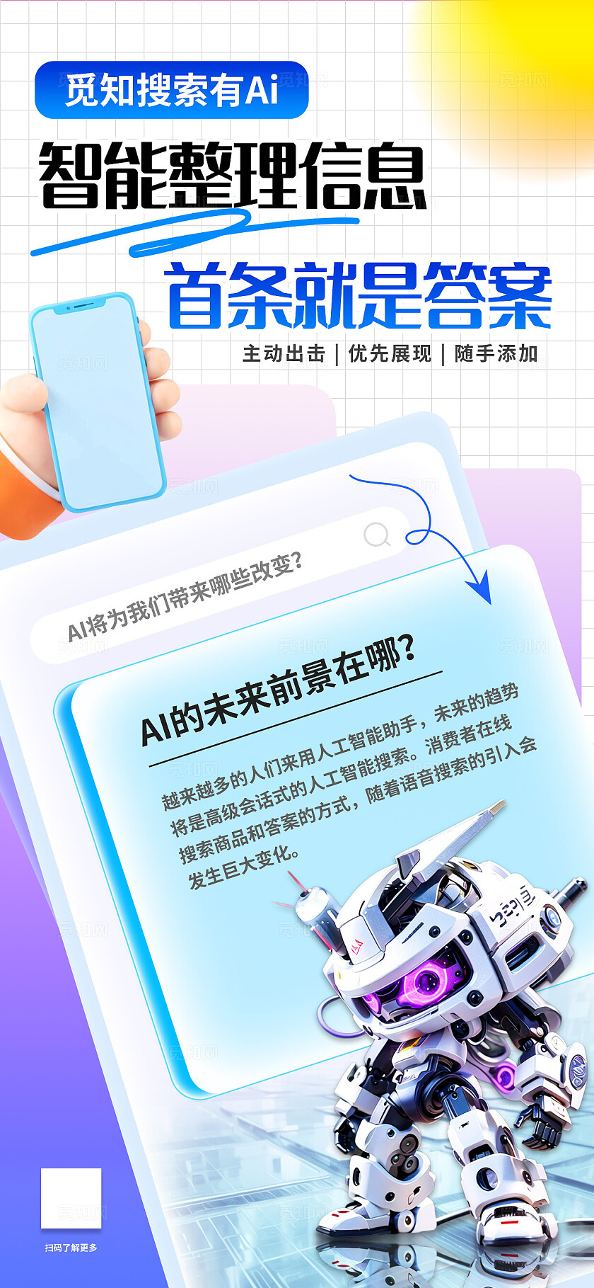 立体3D卡通创意科技AI机器人聊天人工智能产品服务营销手机海报