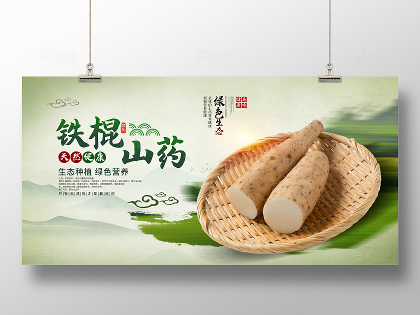 绿色中国风铁棍山药宣传展板设计