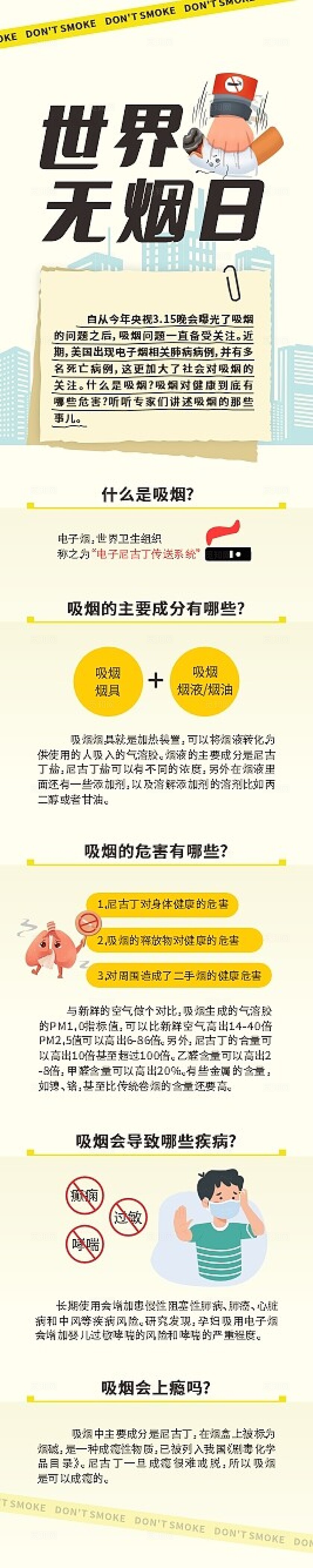 插画世界无烟日吸烟戒烟长图