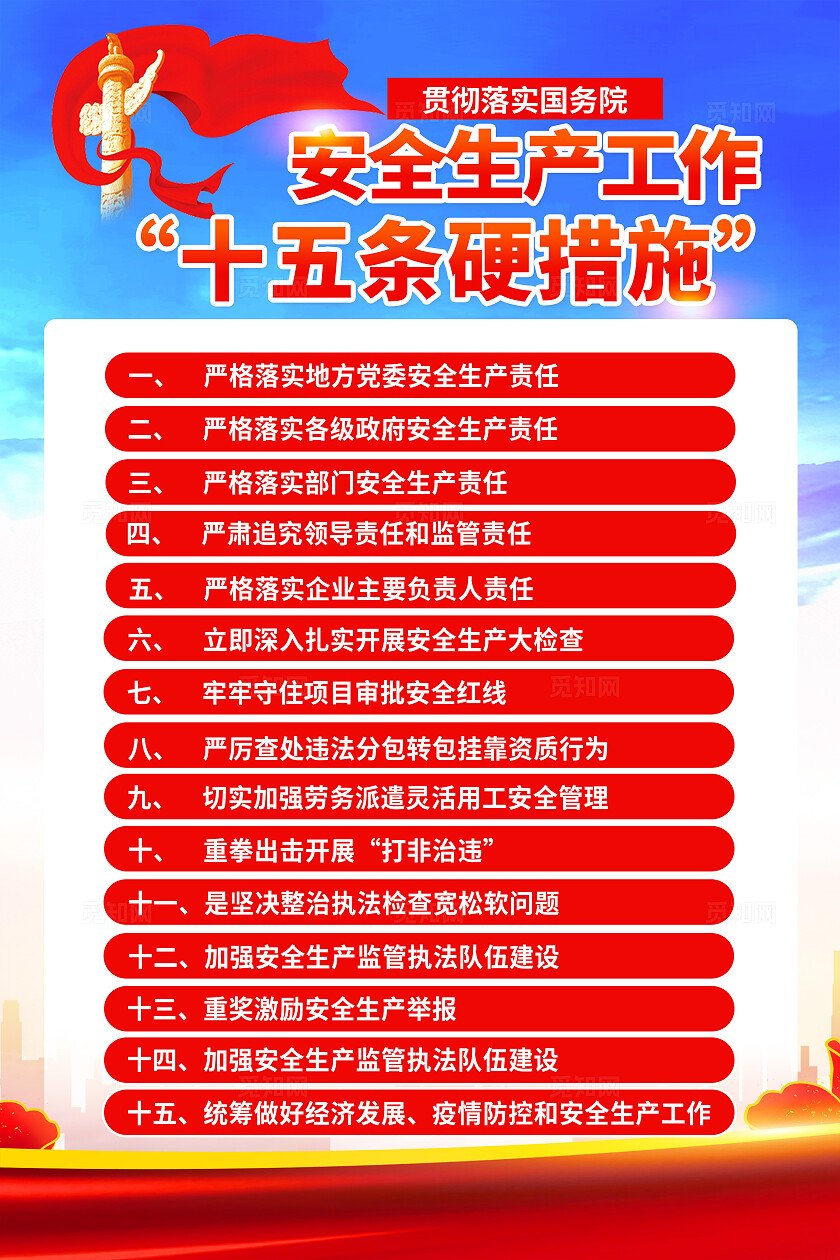 红色党建风安全生产十五条海报
