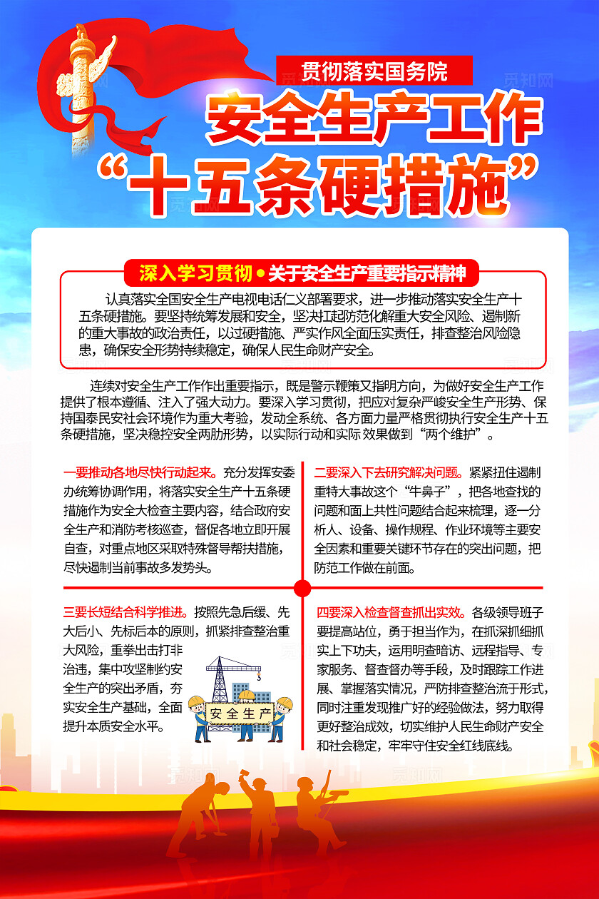 红色党建风安全生产十五条海报