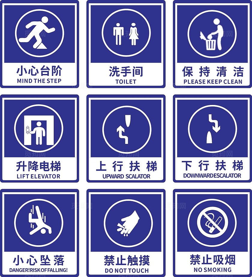 蓝色大气安全警示标志安全标识温馨提示宣传