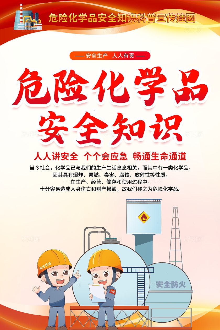 红色科技感简约2024年危险化学品安全知识科普宣传套图海报设计化工安全