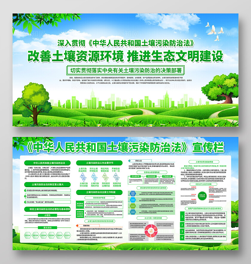 绿色简约改善土壤资源环境国土土壤污染防治法展板宣传