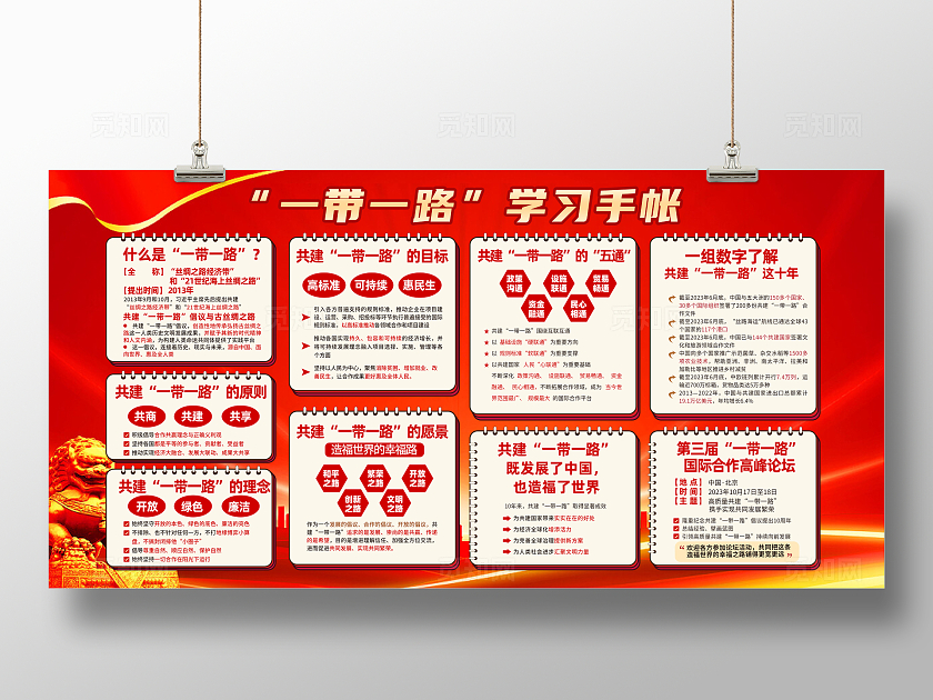 红色简约一带一路学习手帐一带一路展板宣传