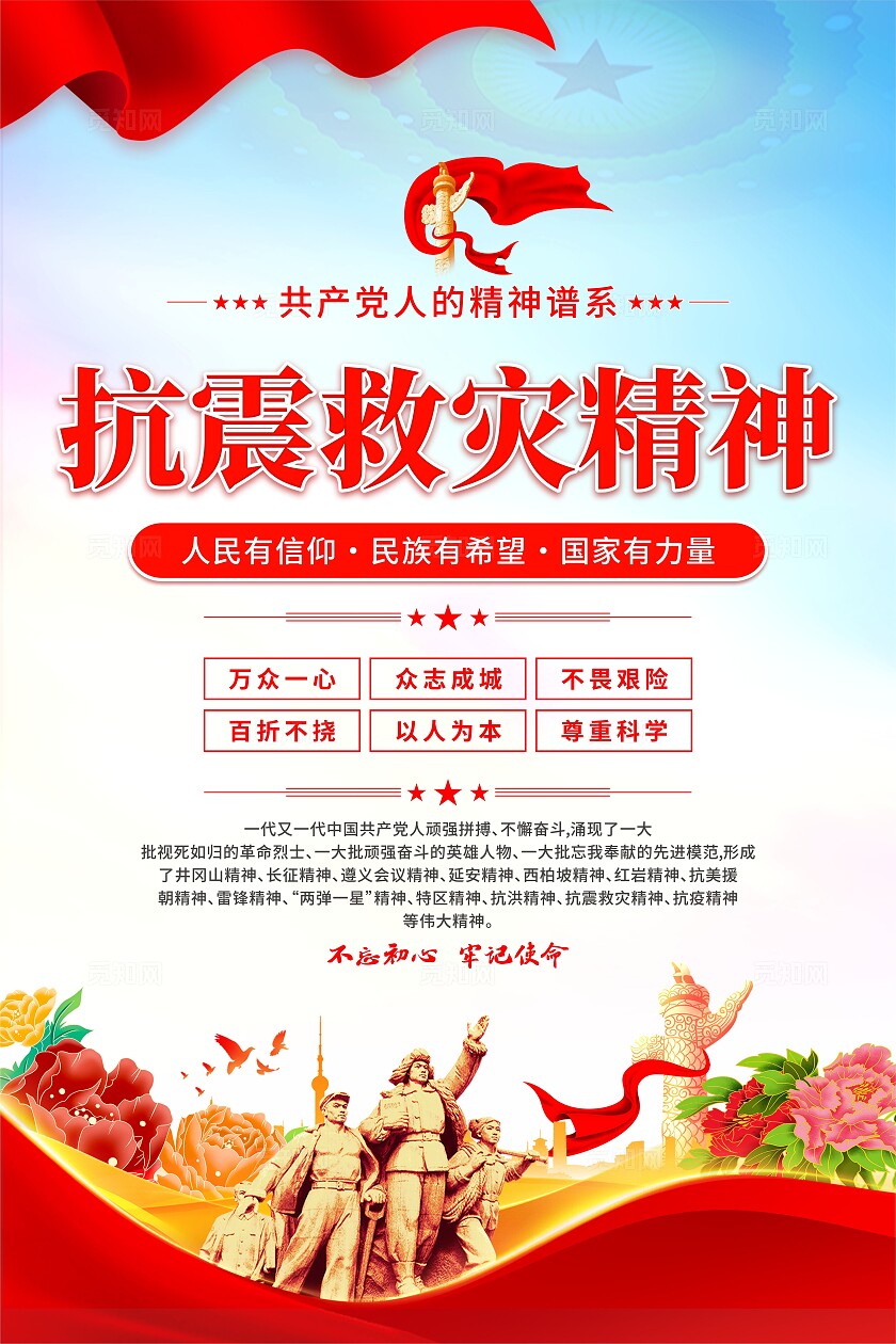 抗震救灾精神党建海报