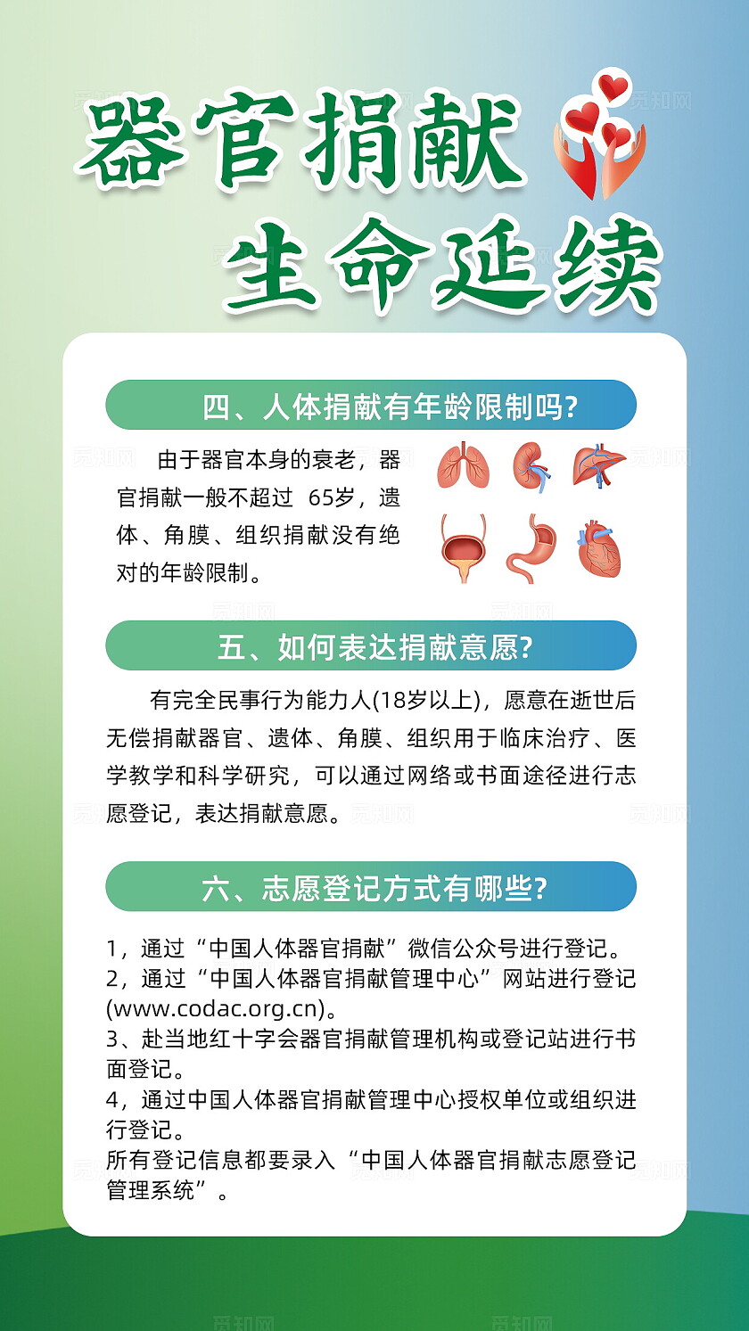 器官捐献流程科普人体器官捐献和移植条例文案海报套图