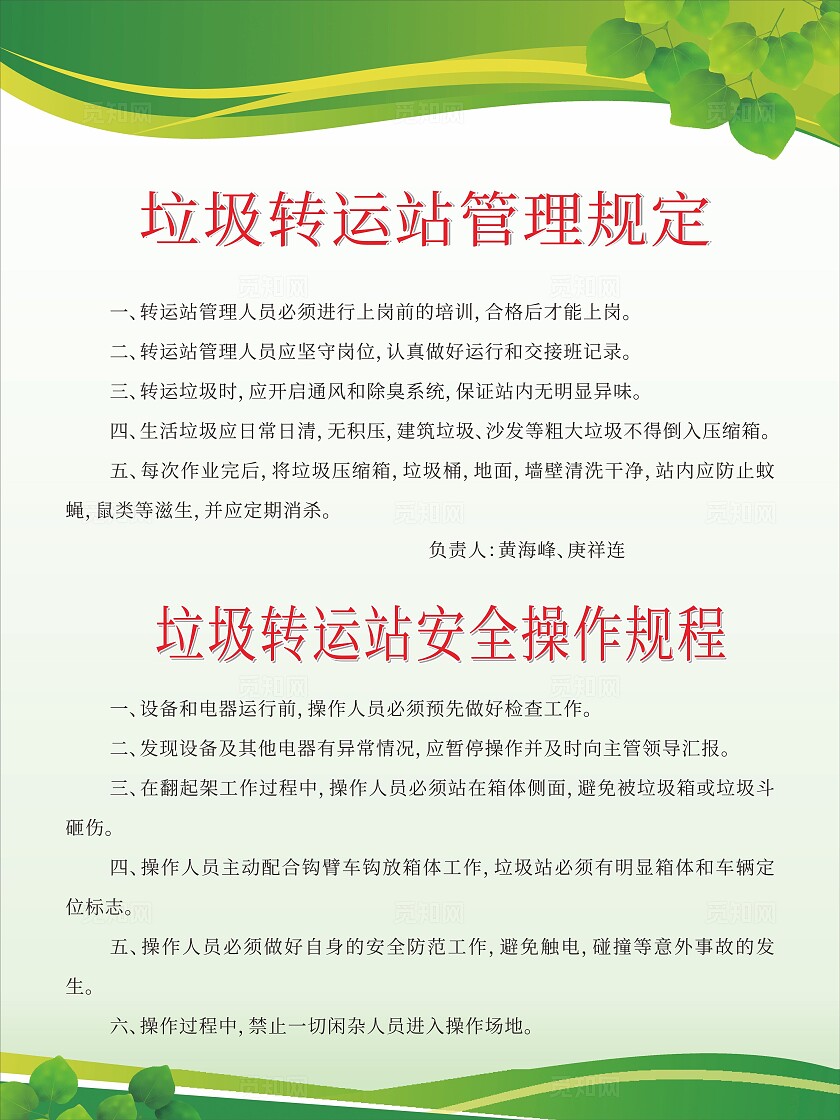 绿色清新垃圾场制度牌五张竖版