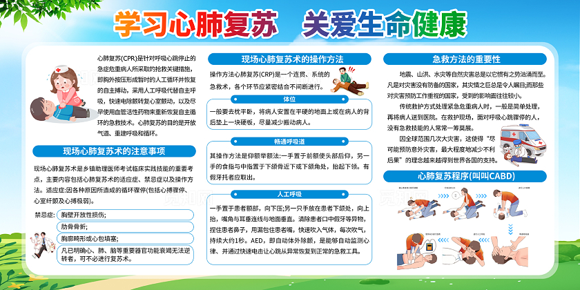 学习心肺复苏 关爱生命健康宣传栏展板心肺复苏心肺复苏急救