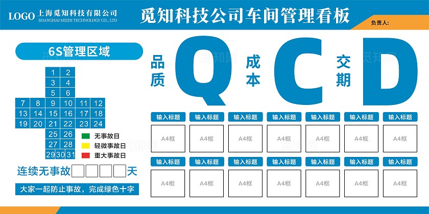 蓝色2024安全生产月车间安全生产看板展板