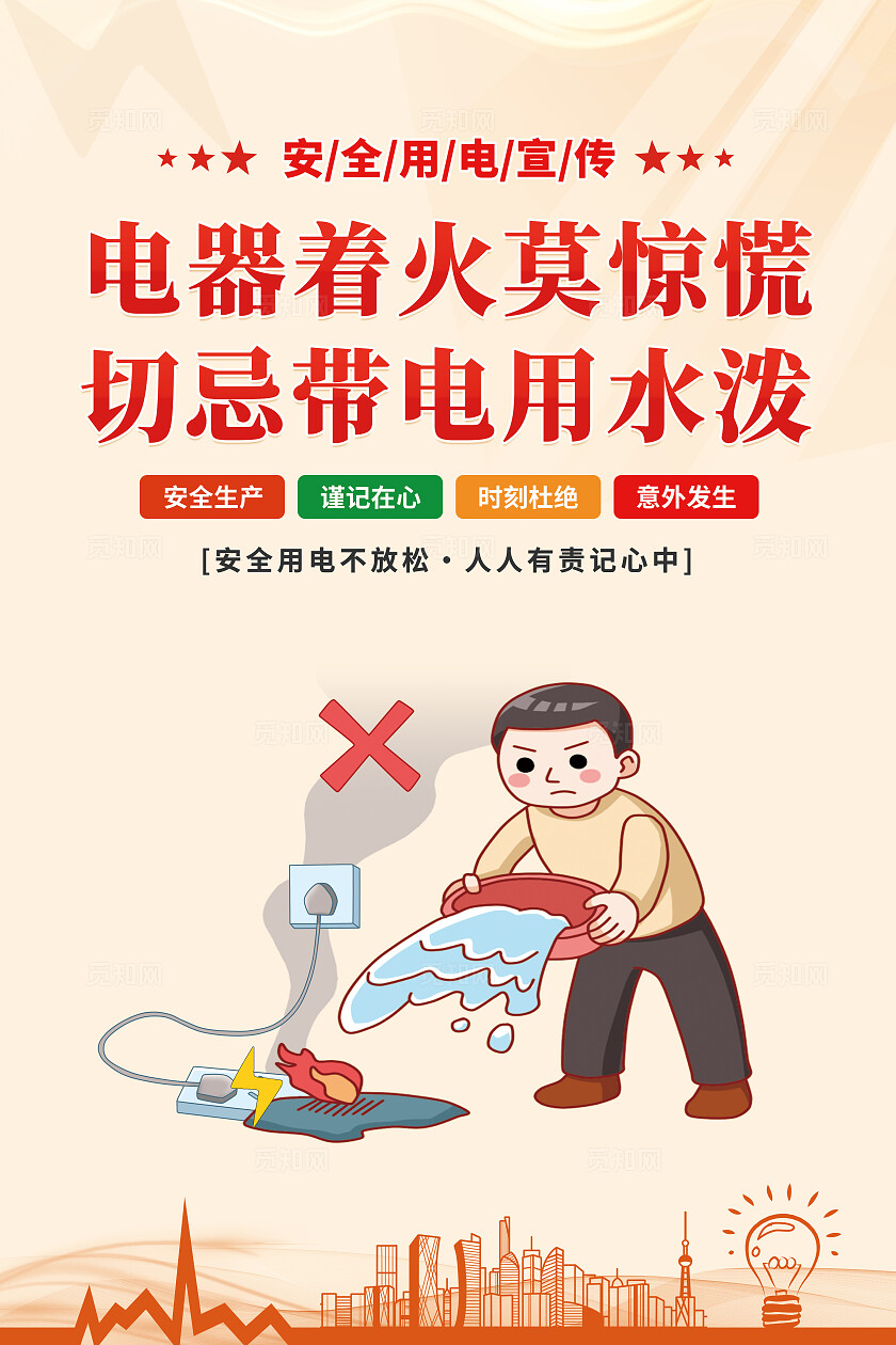 橙黄色2024安全生产月安全用电宣传套图电力安全