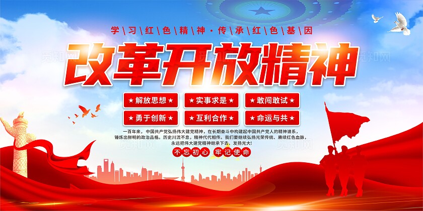 改革开放精神党建展板