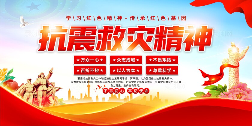 抗震救灾精神党建展板