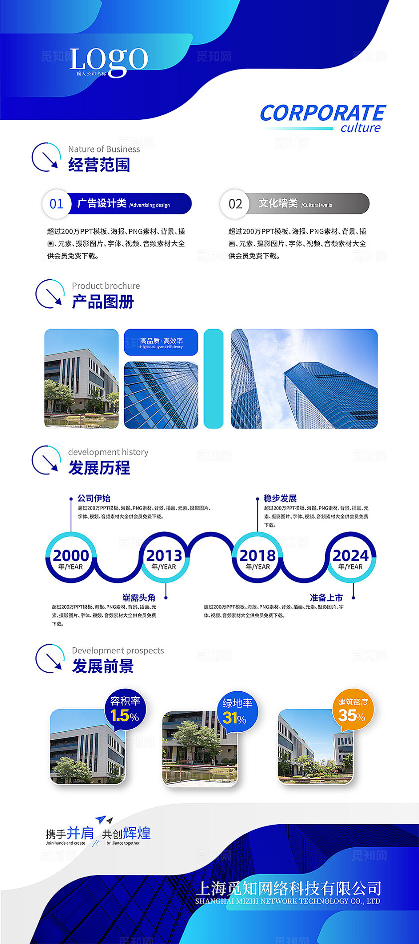 双联蓝色大气公司简介企业文化公司介绍宣传易拉宝展架设计