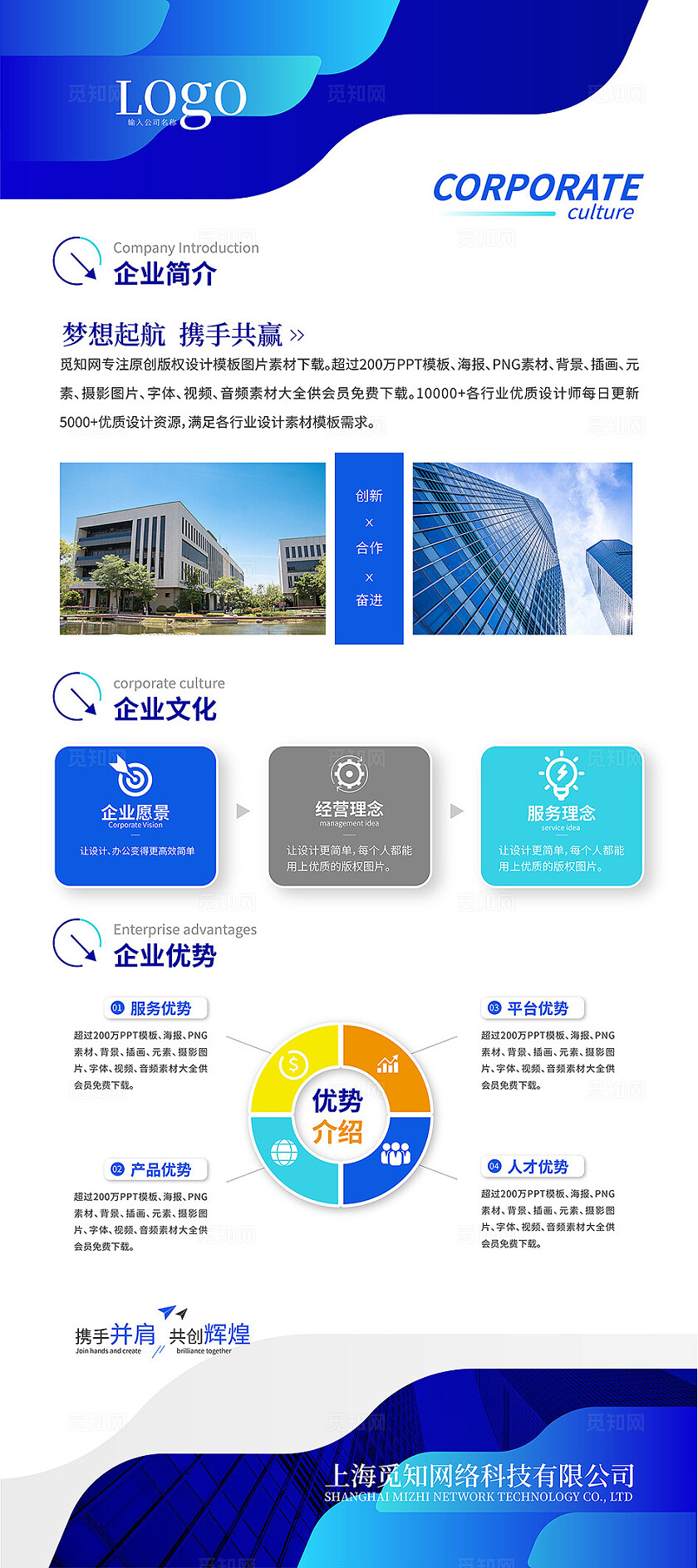 双联蓝色大气公司简介企业文化公司介绍宣传易拉宝展架设计