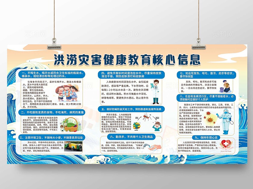 插画山洪灾害洪涝灾害健康教育宣传栏