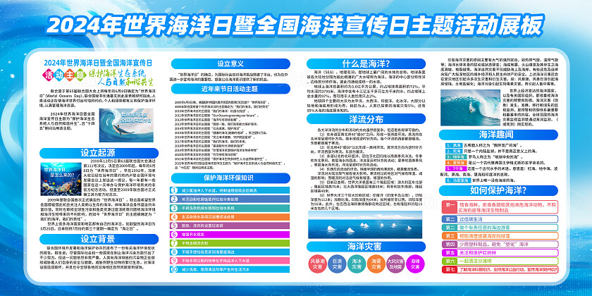 蓝色简约保护海洋生态系统人与自然和谐共生世界海洋日展板宣传