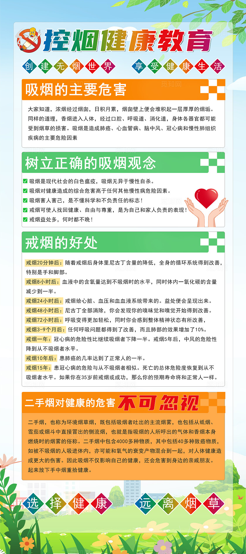 绿色大气2024控烟健康教育禁烟展架易拉宝禁烟控烟