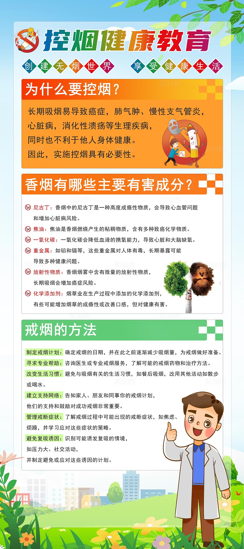 绿色大气2024控烟健康教育禁烟展架易拉宝禁烟控烟