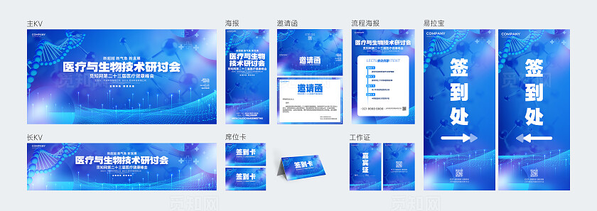 蓝色科技风医疗研讨会峰会宣传展板活动KV系列物料