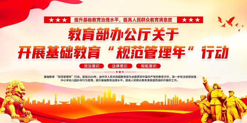 红色简约教育部办公厅关于开展基础教育规范管理年行动展板宣传