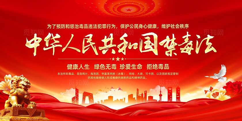红色简约中华人民共和国禁毒法2024国际禁毒日展板宣传