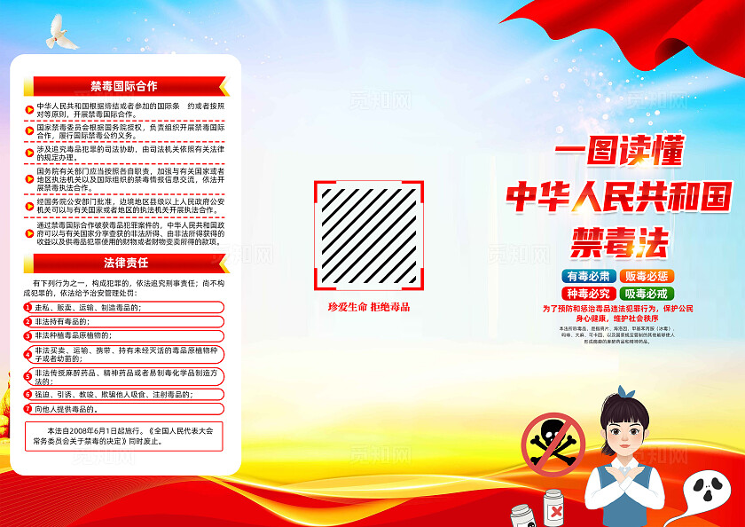 红色简约中华人民共和国禁毒法禁毒法2024国际禁毒日三折页宣传