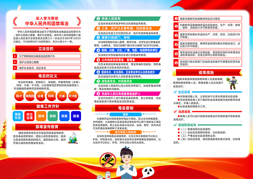 红色简约中华人民共和国禁毒法禁毒法2024国际禁毒日三折页宣传