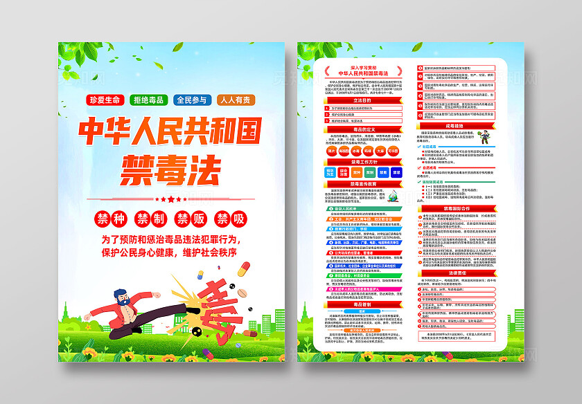 绿色简约中华人民共和国禁毒法2024国际禁毒日宣传单
