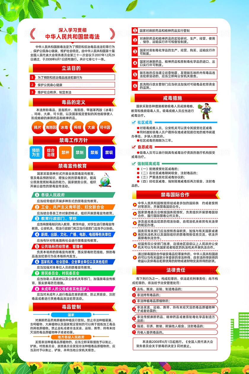 绿色简约中华人民共和国禁毒法2024国际禁毒日宣传单