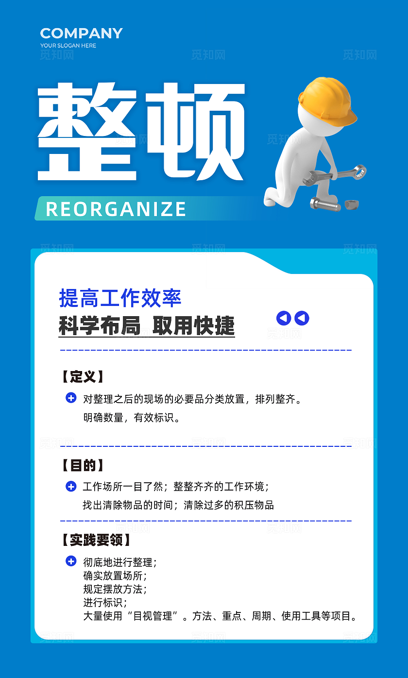 蓝色安全质量6S管理系列海报车间安全生产看板