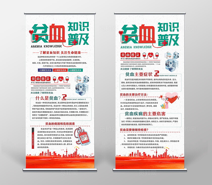 白色简约大气贫血知识宣传科普易拉宝展架设计