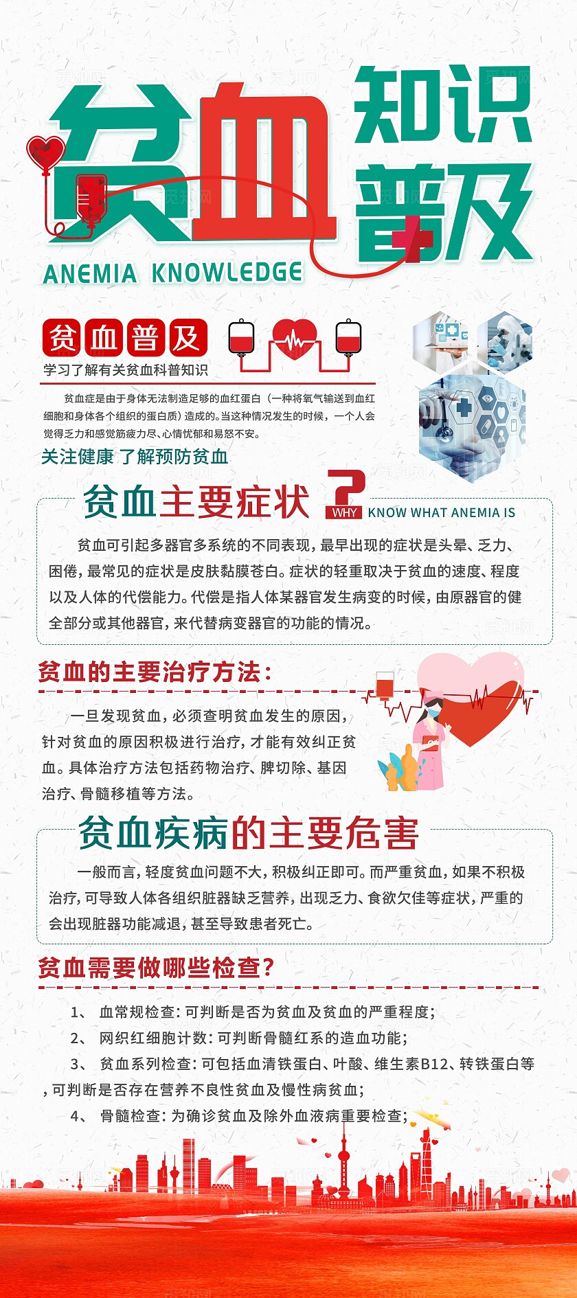 白色简约大气贫血知识宣传科普易拉宝展架设计