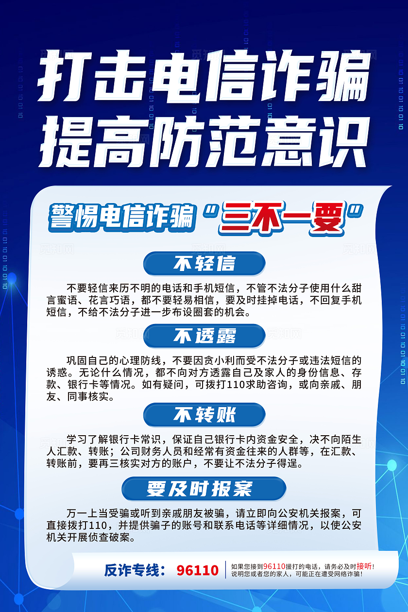 蓝简约打击电信诈骗提高防范意识全国防诈骗宣传日海报