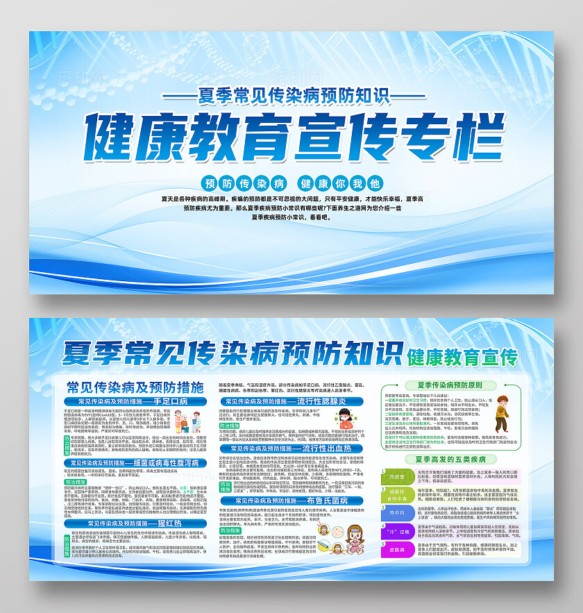蓝色简约健康教育宣传专栏夏季传染病预防展板