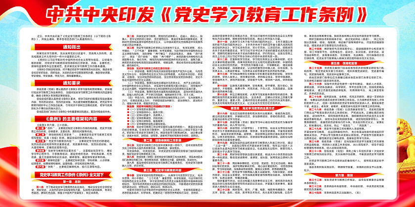 红色简约学习贯彻党史学习教育工作条例展板宣传