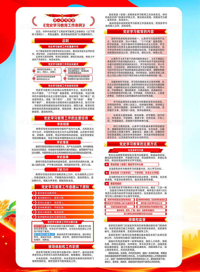 红色简约党史学习教育工作条例党建宣传单