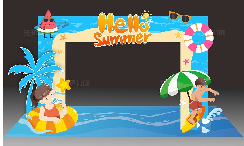 夏季美陈缤纷夏日拱门水上乐园展板夏天美陈