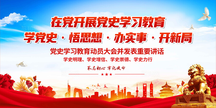 红色简约党史学习教育学党史悟思想办实事开新局党建展板宣传