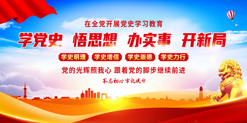红色简约党史学习教育学党史悟思想办实事开新局党建展板宣传
