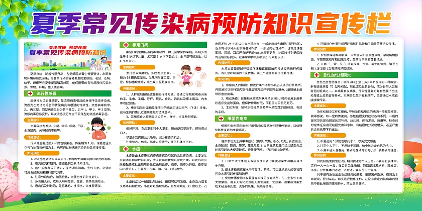 蓝色清新夏季常见传染病预防知识展板夏季健康