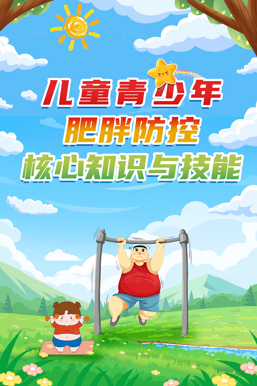 卡通插画儿童青少年肥胖防控核心知识与技能套图儿童肥胖