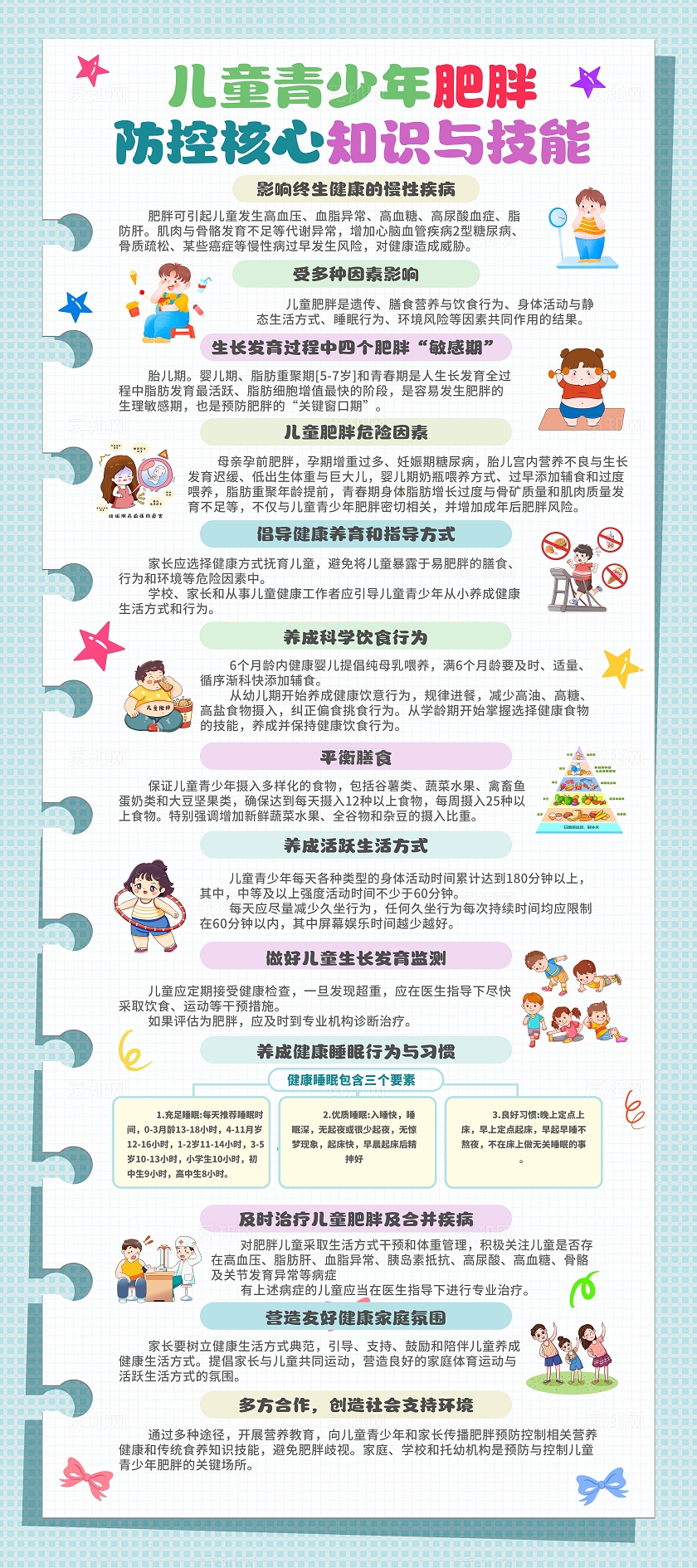 卡通插画儿童青少年肥胖防控核心知识与技能展架海报儿童肥胖