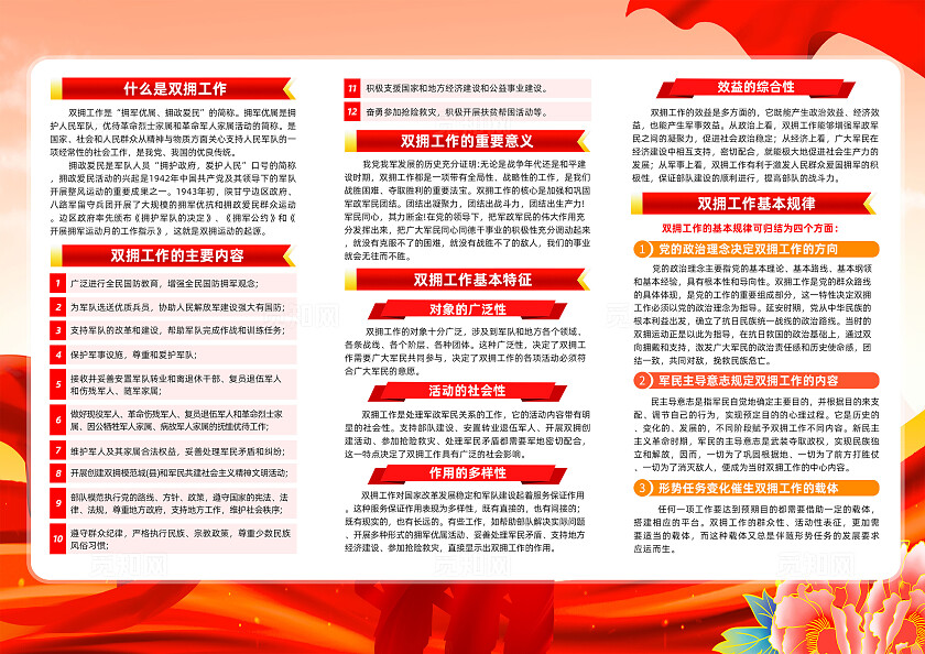 红色简约拥军优属拥政爱民拥军双拥三折页宣传