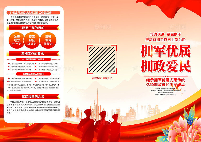 红色简约拥军优属拥政爱民拥军双拥三折页宣传