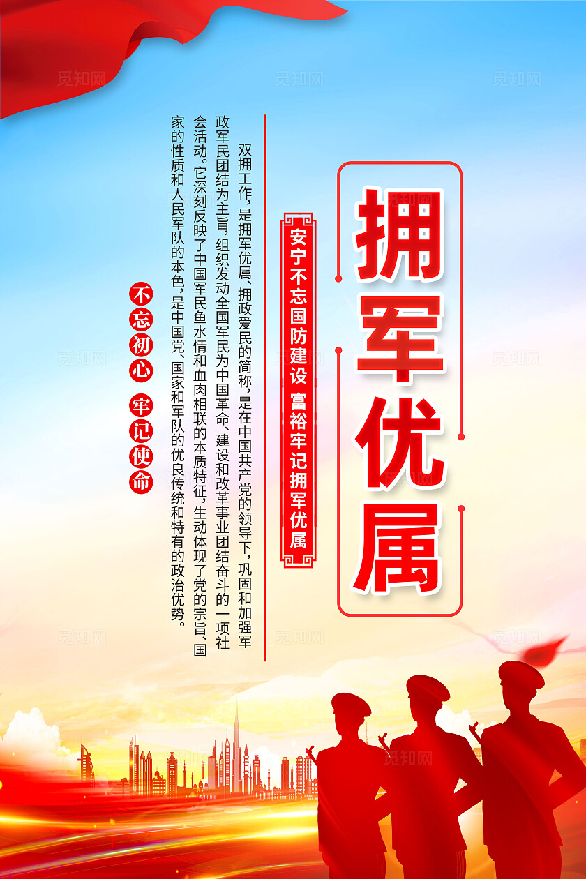 红色简约拥军优属拥政爱民双拥海报宣传