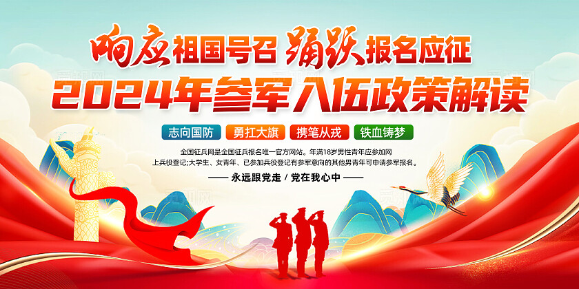 红色简约2024参军入伍政策解读征兵政策展板宣传