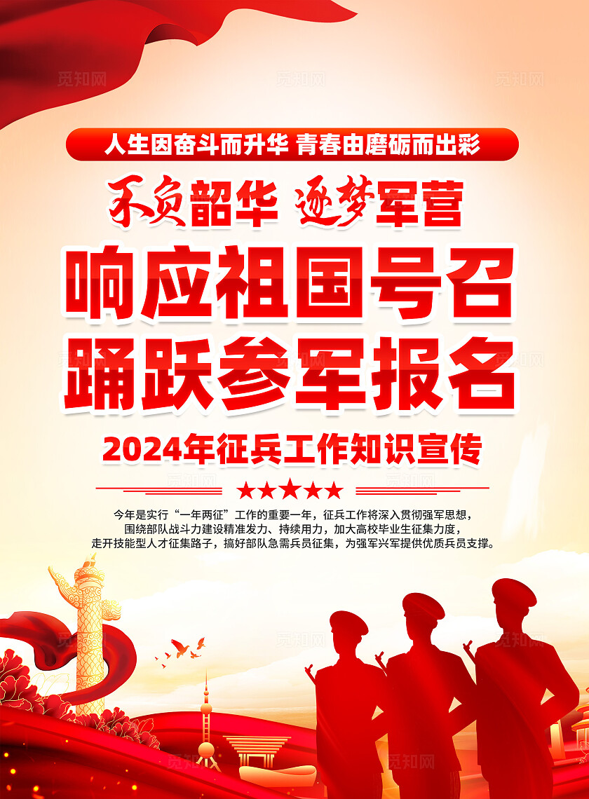 红色简约响应祖国号召踊跃参军报名征兵政策宣传单